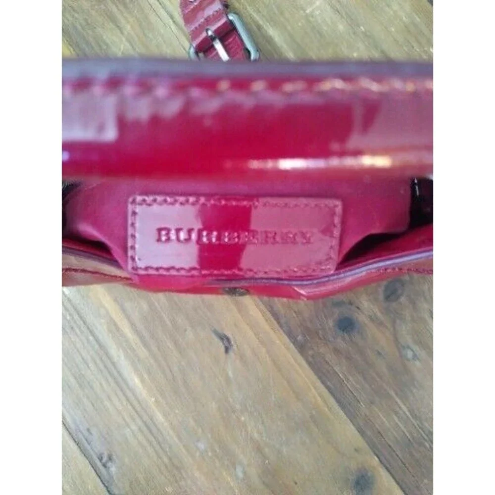 BURBERRY red burgundy pleated buckle zippatent leather hobo shoulder bag Holiday